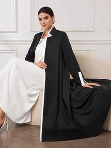 SHEIN Najma Áo choàng Abaya nữ đơn giản màu đen trắng, dáng rộng, thoải mái. - Đen và trắng - Xem 1