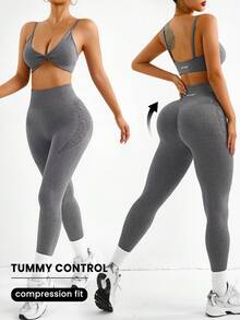 Slayform Women's Seamless Twist Bra And Leggings Sports Set - Brown - View 10