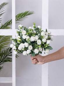 3/5支装仿真花，玫瑰花束，情人节礼物，生日派对装饰，婚礼花篮，新娘手捧鲜花，家居装饰，餐厅，卧室，窗台，花瓶，装饰品，新年装饰，户外花园，开学季 - 純白色 - 查看 4