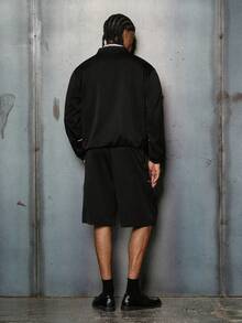 PAVTROS 男士休闲字母印花拉链连帽衫和短裤套装 - 黑色 - 查看 2