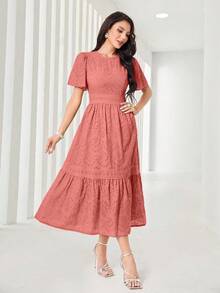 Modelyn Đầm maxi màu tím hoa cà trơn, thanh lịch, khoét rỗng, thêu họa tiết, thích hợp cho mùa hè. - Màu Hồng  San hô - Xem 4