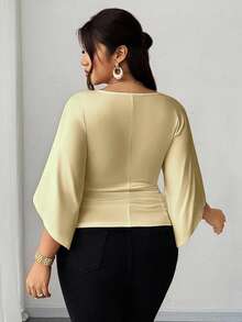 Elenzga Áo thun dáng Pháp thoải mái, đa năng, có phần eo thon gọn, dành cho người có thân hình mũm mĩm. - Màu be - Xem 6