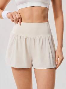 OutZeal Quần short chạy bộ nữ, quần short thể thao tập gym, tập luyện mùa hè, có chức năng kiểm soát vòng bụng, thiết kế 2 trong 1 tích hợp quần short bên trong, quần thể thao nữ năng động. - Màu be - Xem 9