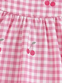SHEIN 1 pieza Vestido de niña bebé sin mangas de cintura alta con cuello cuadrado y botones, con volantes y estampado de cuadros rosas, estilo campestre casual, patrón fresco, silueta ligera, adecuado para juegos al aire libre, uso casual en casa y fiestas relajadas - Rosa - Ver 6