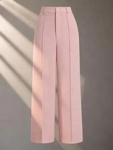 Franclia 女士纯色牙签条纹宽松阔腿休闲裤 - 淺粉色 - 查看 1