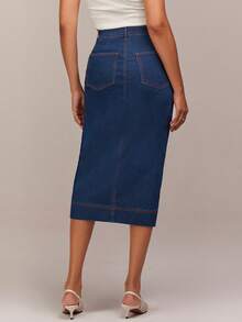 COSMINA Women's Asymmetric Slit Denim Pencil Skirt, Casual Elegant Office Commute Fashion High Waist Asymmetric Denim Skirt - Blue - View 2