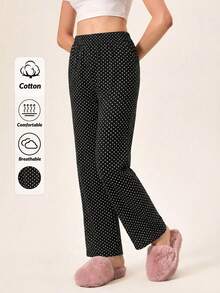 Loomlin 女士棉质撞色圆点图案家居睡裤