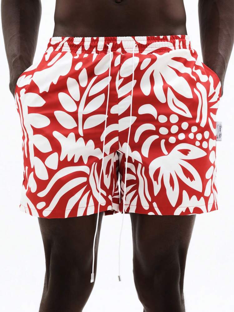 サイドポケット付きトロピカルプリントスイムトランクス