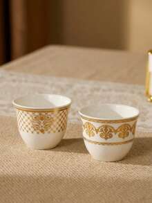 Cirelle 阿拉伯咖啡套装（Finjan） - 1至6个手绘陶瓷杯，用于盛装土耳其咖啡和达拉（Dallah），传统礼品 - 彩色 - 查看 4