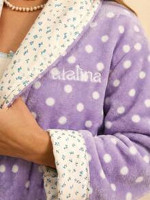 Aralina Women's Comfortable Polka Dot Print Loose Robe, Autumn/Winter - Purple - View 9