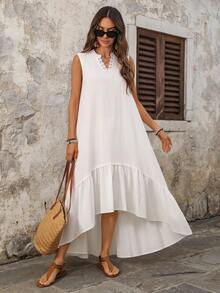EMERY ROSE 女士纯色简约无袖连衣裙，日常穿着 - 白色 - 查看 3