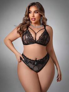 SpicyHot Große Größen 2-teiliges Spitzen-Dessous-Set