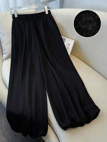 SHEIN Franclia 女士黑色碎花哈伦裤，宽松休闲灯笼裤，春夏款 - 黑色 - 查看 1