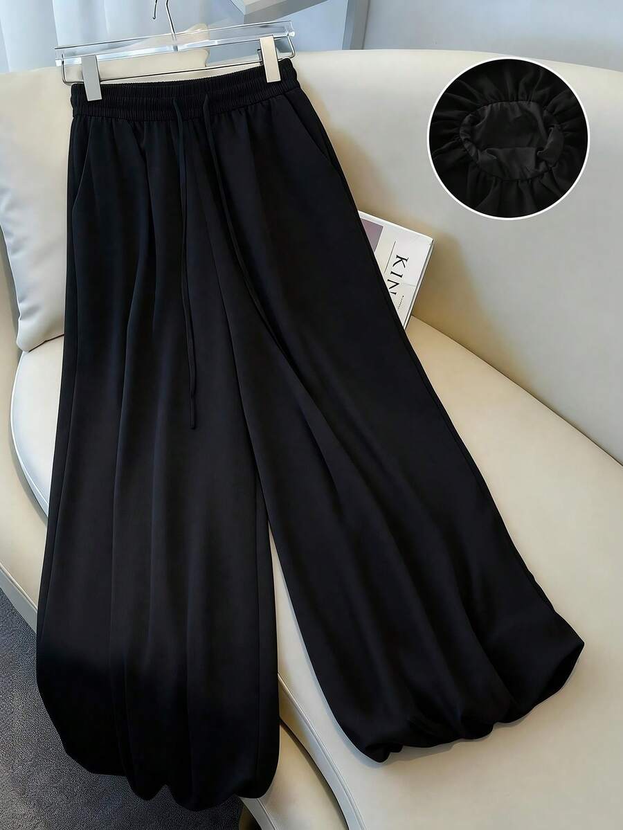 SHEIN Franclia 女士黑色碎花哈伦裤，宽松休闲灯笼裤，春夏款 - 黑色 - 查看 1