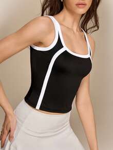 Hanevo 女士黑白撞色背心，时尚通勤、运动休闲、街头休闲皆宜 - 黑與白 - 查看 4