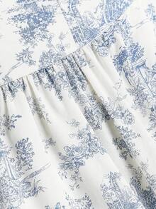 SHEIN 少女碎花无袖中长连衣裙 - 藍白色 - 查看 7