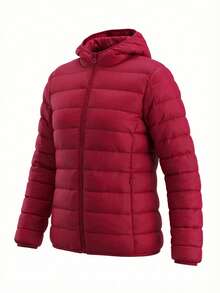 Mujer chaqueta casual acolchada ligera con capucha, diseño térmico, corte holgado, cuello alto, manga larga, ideal para otoño e invierno, uso diario, abrigo,Abrigos de invierno para mujer - Rojo - Ver 2