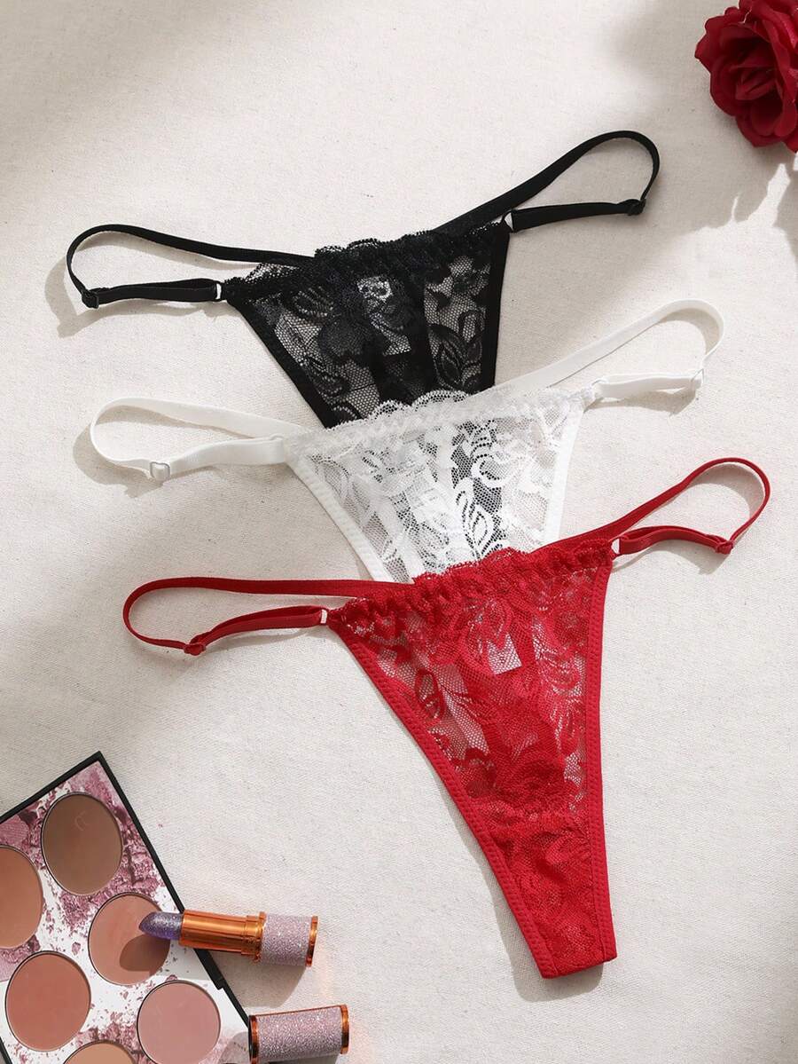 3pcs/Set Women's Everyday Sexy Lace Thong Panties - Multicolor - View 1
