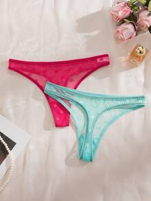 16pcs/Set Romantic Sexy Lace Polka Dot Thong Panties For Women - Multicolor - View 8