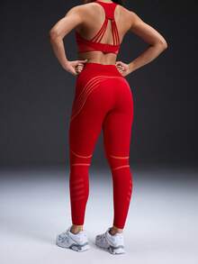 Powerista 女士休闲高腰塑身打底裤 - 紅色 - 查看 2