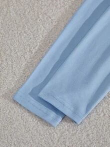 Teen Girl Knight Embroidery Pattern Ruffle Long Sleeve T-Shirt And Drawstring Waist Pocket Pants Casual Back To School Outfit Set - Blue - View 11