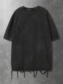 ROMWE MEN 男士动漫印花做旧破洞T恤 - 黑色 - 查看 2