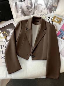 Franclia Petite Blazer de manga corta, casual de negocios, primavera/verano - Marrón Mocha - Ver 1