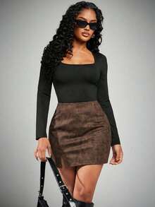 Radiana Women's Vintage Style Split Hem Skirt, Summer - Coffee Brown - View 6