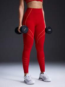 Powerista 女士休闲高腰塑身打底裤 - 紅色 - 查看 5