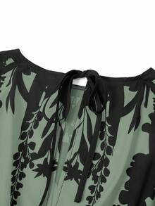 SHEIN Clasi Bộ jumpsuit nữ thanh lịch hở lưng, dáng rộng, in họa tiết phối màu. - Màu xanh Bạc hà - Xem 4