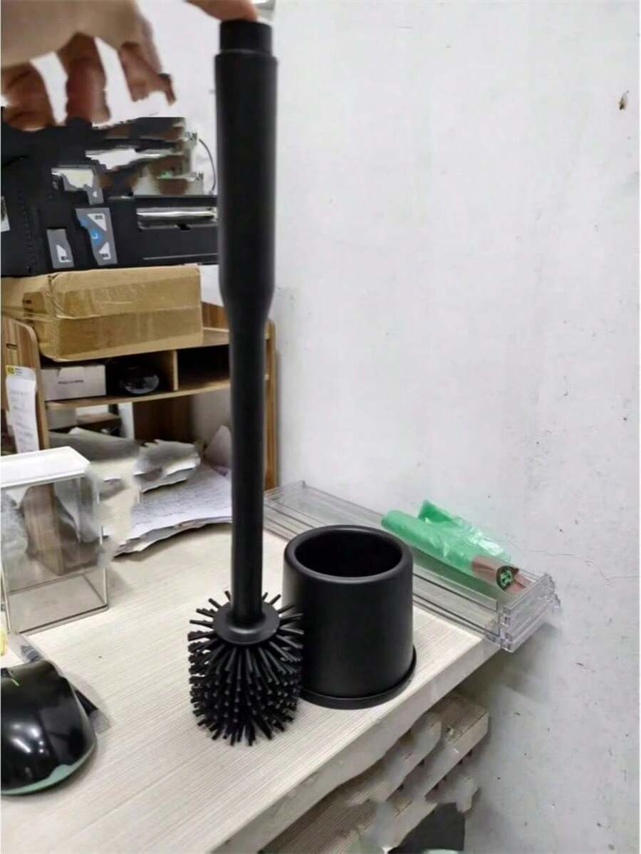1支长柄马桶刷,带液体皂液器,硅胶软毛,无缝清洁,无需钻孔,节省空间,现代浴室配件,卫生材质,易于清洁,轻巧设计,公寓家庭必备浴室清洁工具 - 彩色 - 查看 1