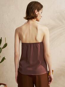 INAWLY Sexy Pleated Collar Draped Neck Backless Camisole Top For Women - Coffee Brown - View 2