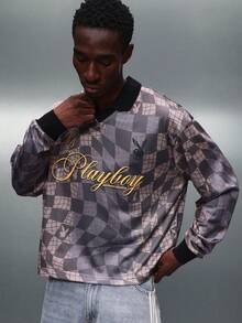 PLAYBOY X SUMWON Logo Print Mesh Polo Shirt With Collared Neckline Long Sleeve Regular Fit Urban Streetwear Style - Multicolor - View 3