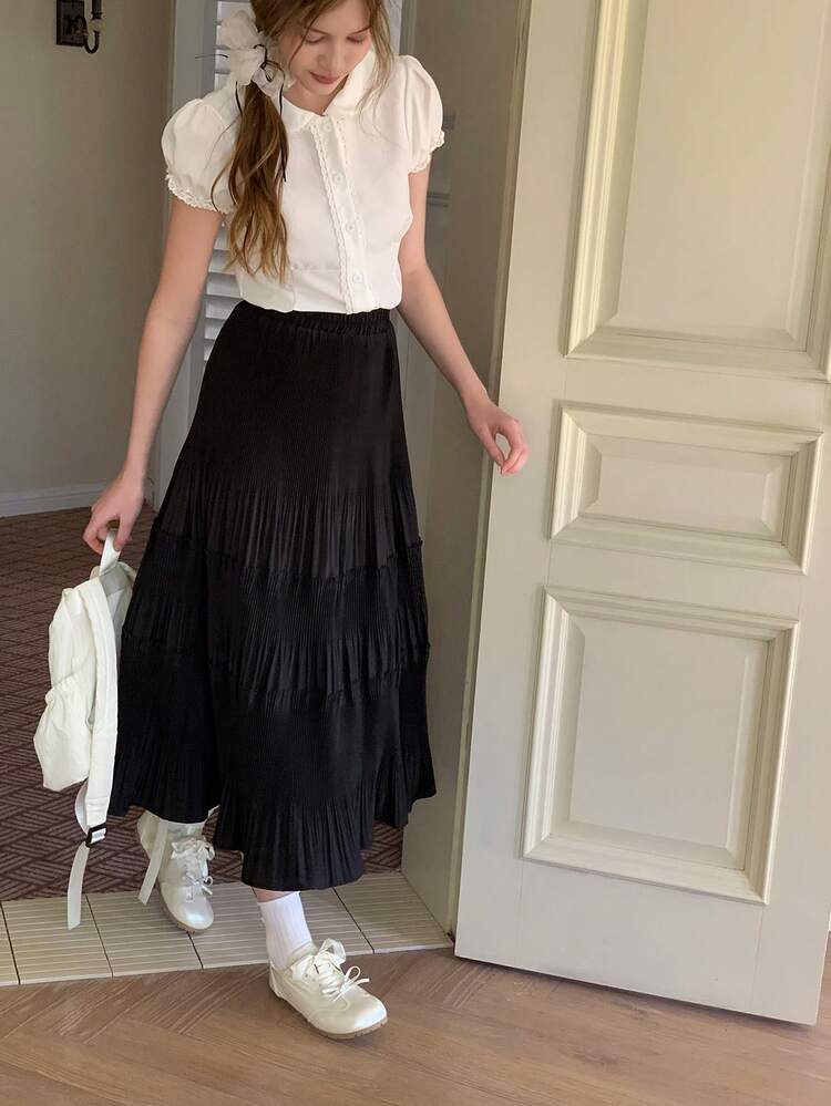 Teen Girls' Solid Color Long Skirt, Summer
