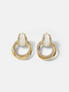 MOTF PREMIUM 交错式耳环，简约百搭，时尚优雅，轻盈奢华的法式风格耳环 - 金色 - 查看 2