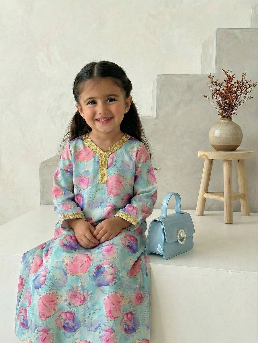 Loose Casual Extra Long Gold Thread Tassel Robe For Young Girls - Multicolor - View 1