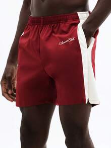 Bañador casual de playa SUMWON con panel lateral en contraste y cintura elástica para vacaciones de verano en la piscina - Rojo - Ver 5