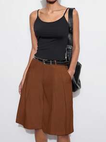 Maija 女士休闲宽松阔腿裤，纯色，适合夏季、秋季、都市通勤、商务休闲、办公室穿着、教师等场合。 - 棕色 - 查看 3