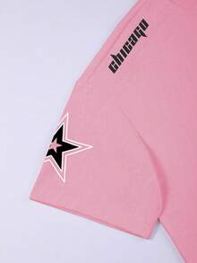 Manfinity Campus Court 宽松男士数码印花短袖T恤 - 淺粉色 - 查看 4