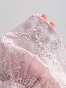 Sweetra Women's Summer Square Collar Structured Embroidered Waist Flared Hem Blouse, Pink - Pink - View 4