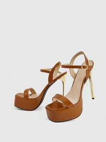CUCCOO LuxiPop Women's High-Heeled Sandals, Classic Simple Thick-Heeled Thick-Soled High-Heeled Sandals, Thin-Strapped Combination, Sexy Nightclub Banquet Ball Women's Shoes, Dating, Elegant Holiday Sexy Wear Women's Shoes, Nightclub Party Style, Suitable For Spring And Summer, Vacation Wear, Travel Must-Have, 2000's Style - Small yellow brown - View 5