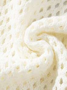 Franclia Women's Basic Minimalist Hollow Out Fashion Commute Collared Sweater Set With Shorts - Beige - View 3