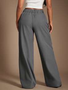 Radiana Pantalones rectos de cintura alta de color gris, de estilo minimalista y moderno, para mujer. Pantalones de cintura alta, pantalones casuales holgados, pantalones de pierna ancha, ropa de mujer de negocios casual, elegante estilo retro vintage, ropa minimalista urbana y cómoda, adecuada para salidas diarias, oficina, negocios, viajes y ocasiones formales. - Gris - Ver 3