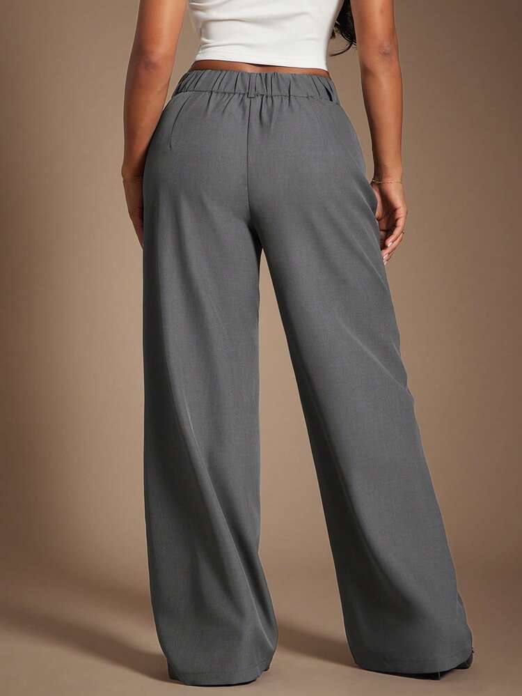 Radiana Pantalones rectos de cintura alta de color gris, de estilo minimalista y moderno, para mujer. Pantalones de cintura alta, pantalones casuales holgados, pantalones de pierna ancha, ropa de mujer de negocios casual, elegante estilo retro vintage, ropa minimalista urbana y cómoda, adecuada para salidas diarias, oficina, negocios, viajes y ocasiones formales. - Gris - Añade 3