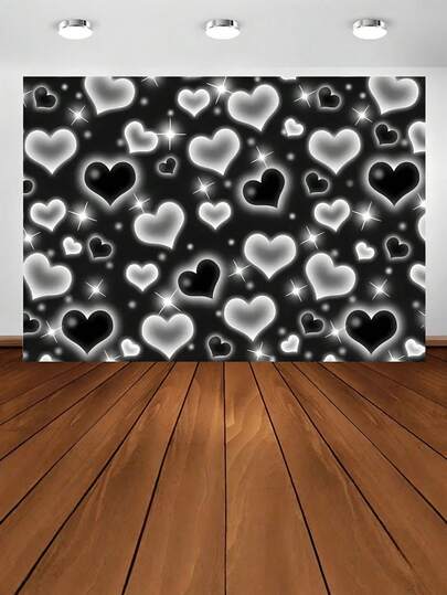 1pc Black Heart Photo Background,Old-Fashioned Background, Valentine's Day Flashing Heart Background For Women And Men, Birthday Background, Selfie Wall Decor, Banner Decor