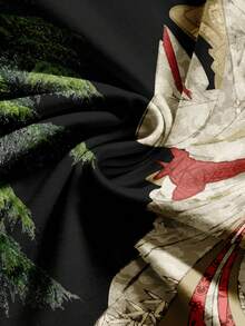 ROMWE Avant Áo thun gợi cảm in toàn bộ họa tiết thư pháp kiểu Trung Quốc punk dễ thương, hình ảnh khẩu hiệu và rừng tre. - màu đen - Xem 3