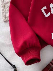 SHEIN Tween Girl Fashionable Loose Casual Collared Top (2 In 1) + Striped Plaid Versatile A-Line Skirt, School Style - Red - View 3