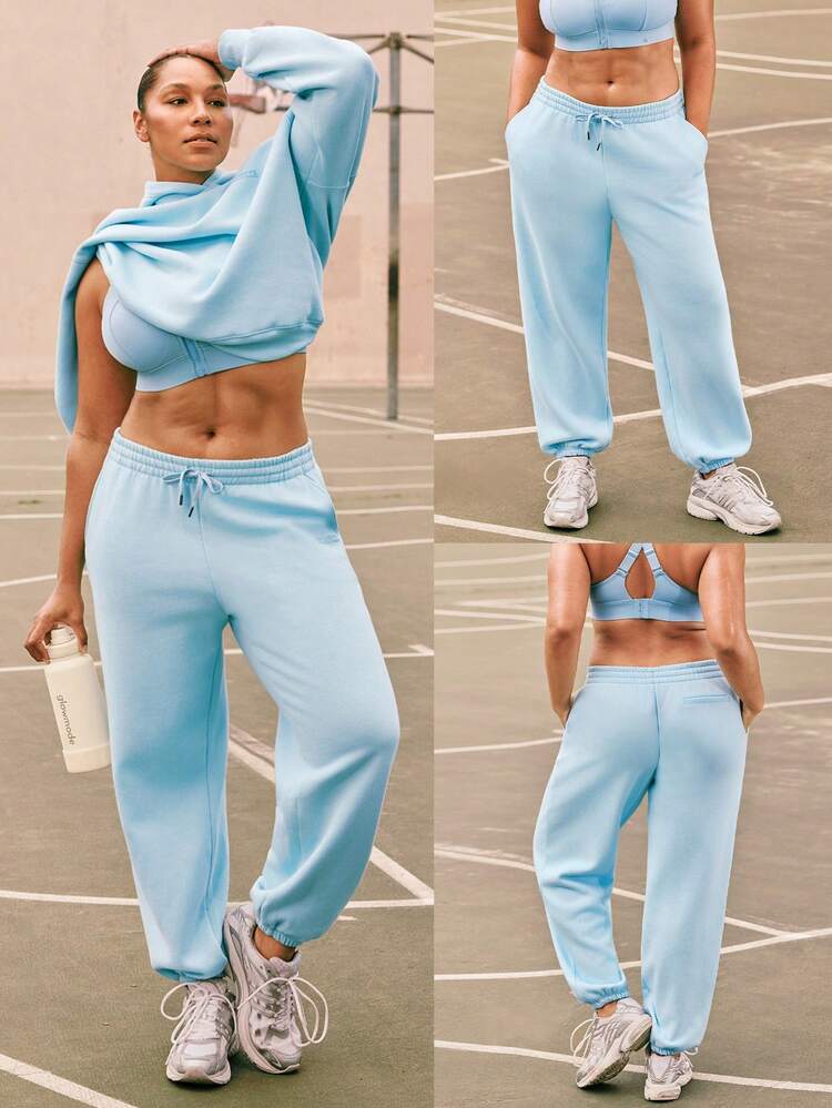 Plus Size 30" Everyday Fleece Cozy Legs Soft Warm Side Pockets Adjustable Drawstring Waist Oversized Fit Elastic Cuffs Sweatpants Daily Casual Wear