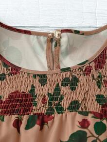 Linhara 大码女式复古棕色玫瑰荷叶边双层宽松休闲度假衬衫 - 彩色 - 查看 5