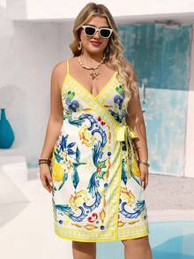 Vivid Eden 大码休闲系带裹身吊带连衣裙 - 彩色 - 查看 4